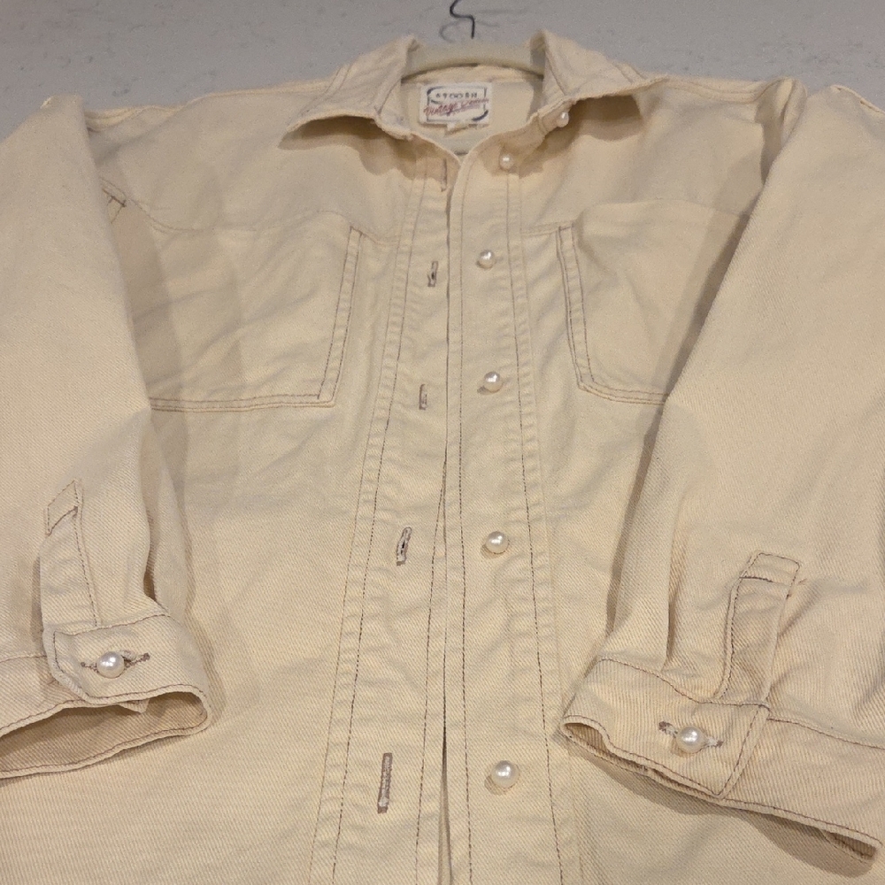 Stoosh Cream Womans Denim Jacket With Pearl Buttons. So Cute!